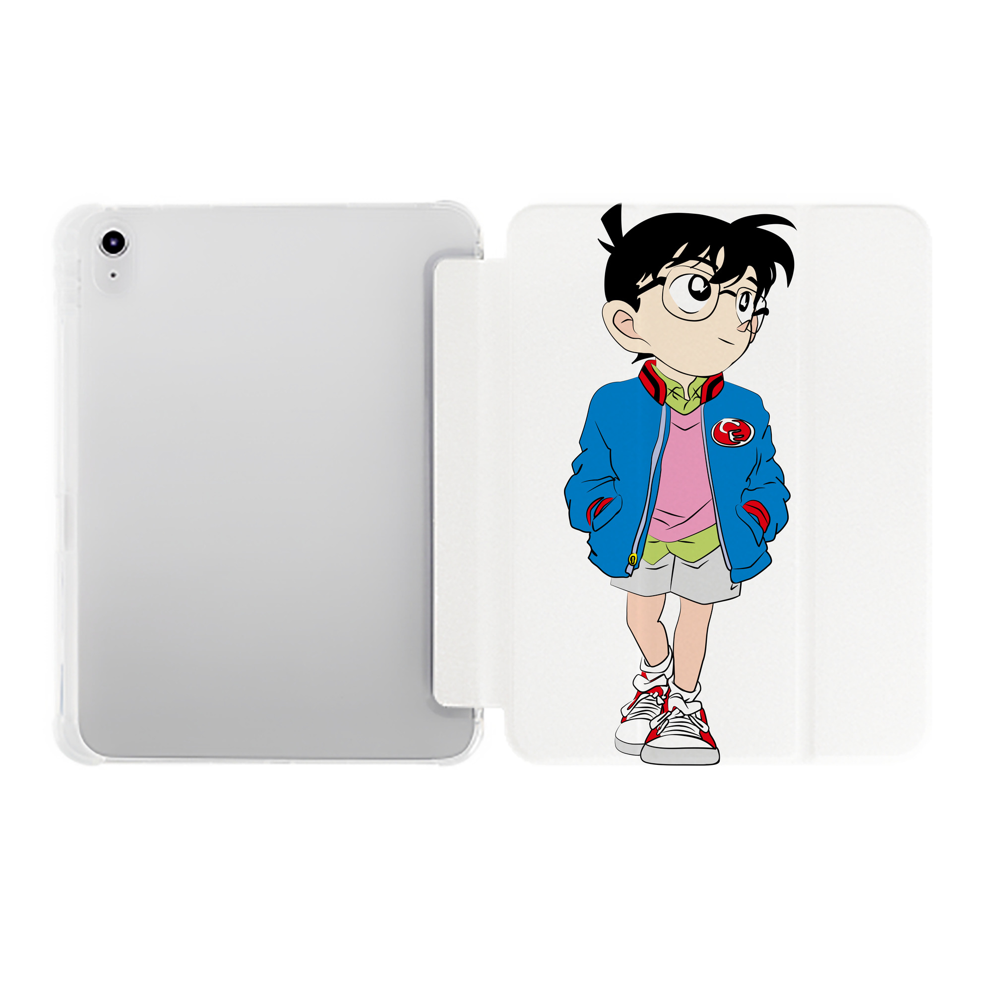 （画像用） 名探偵コナン 江戸川 コナン Detective Conan Conan Edogawa IPad ケース ペン収納付き 三つ折りスタンド PUレザー×シリコン 対応機種9.5/10.5/10.9インチ